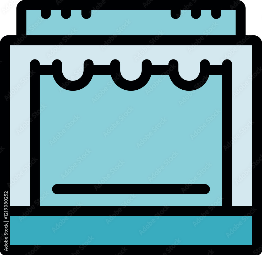 Poster simple icon of an empty market stall, featuring a canopy and counter, perfect for representing comme