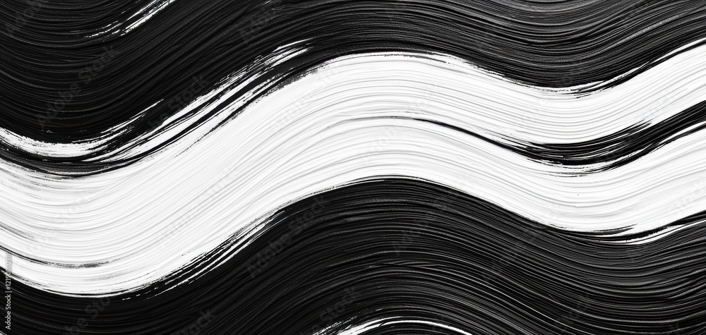 Poster a monochromatic abstract painting featuring sweeping black and white brush strokes creating a dynami