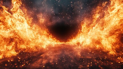 Fototapeta premium Intense Flames Rising in the Air Creating a Dramatic and Fiery Atmosphere Against a Dark Background
