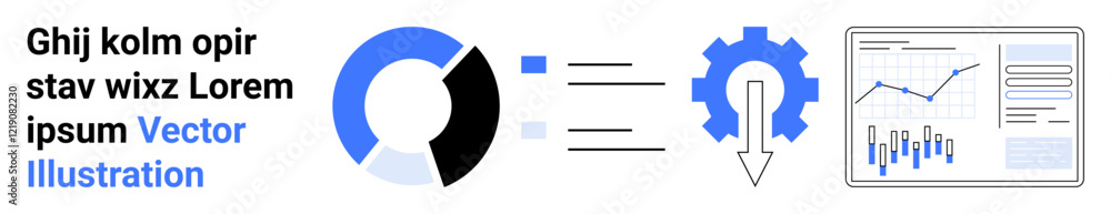Aufkleber data analytics process with pie chart, gear, and report panel for insights visualization. ideal for 