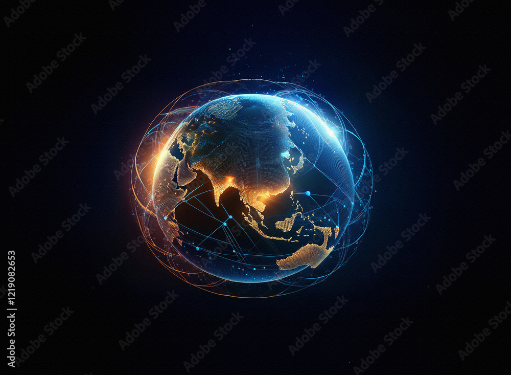 Aufkleber a glowing digital earth, encircled by a network of interconnected lines, representing global communi