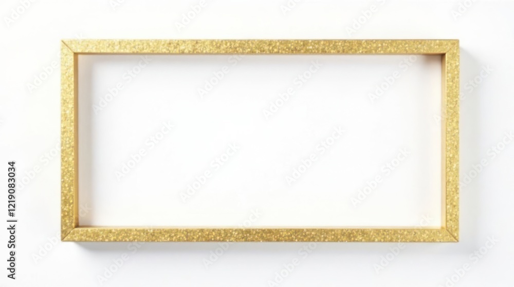 Poster a sparkling gold rectangular frame on a white background, perfect for elegant designs and festive pr