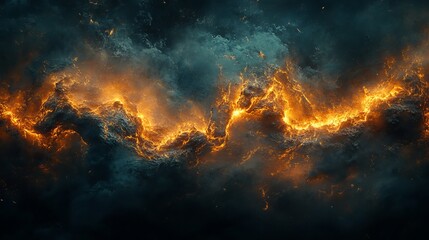 Fototapeta premium Dramatic Stormy Sky with Intense Dark Clouds and Brilliant Orange Fire Creating a Fiery Atmosphere