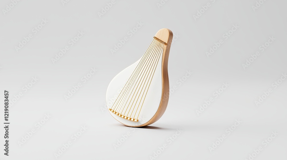 Aufkleber elegant lyre with golden strings in minimalist design against light background