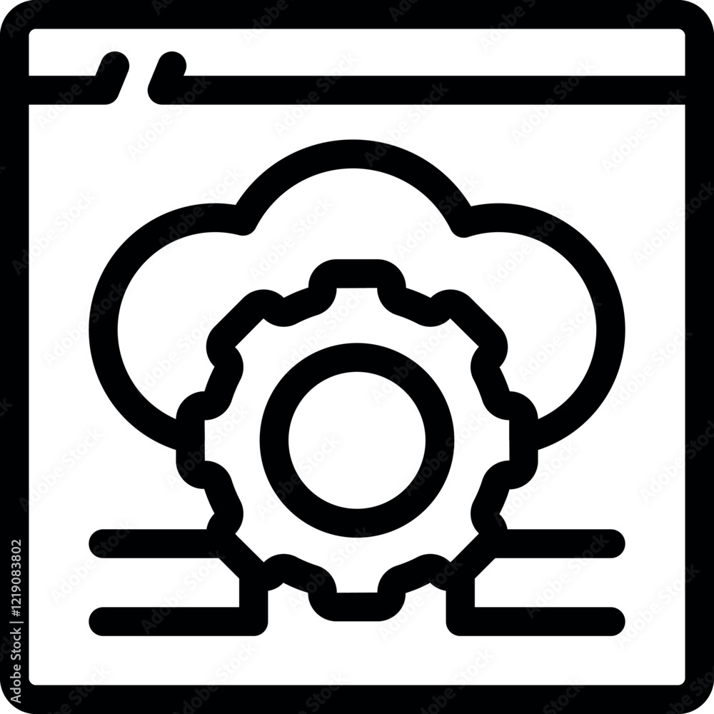 Poster simple vector icon representing cloud computing settings configuration inside a web browser window
