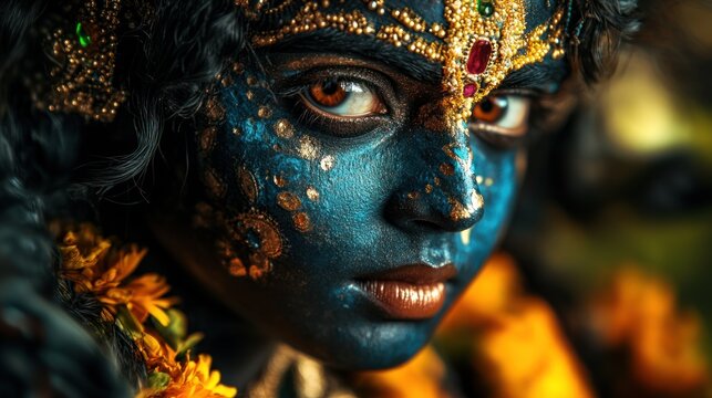 Lord Krishna's Raas Leela in Vrindavan Garden, India: AI Generated or Digitally Illustrated Image