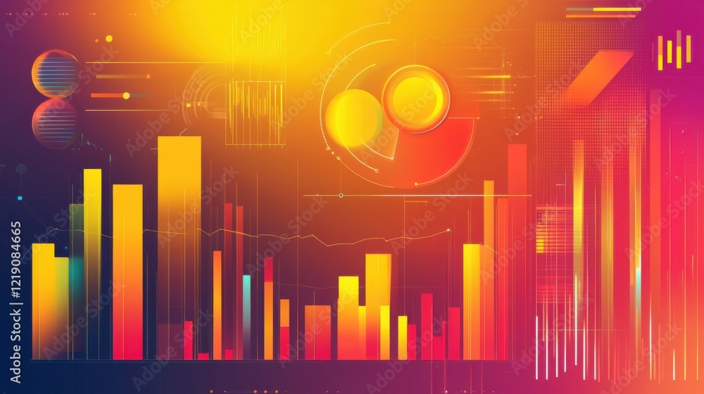 Poster abstract digital visualization with vibrant colors showcasing data trends and analytics
