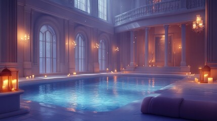 Serene Indoor Pool in a Luxurious Palace at Night
