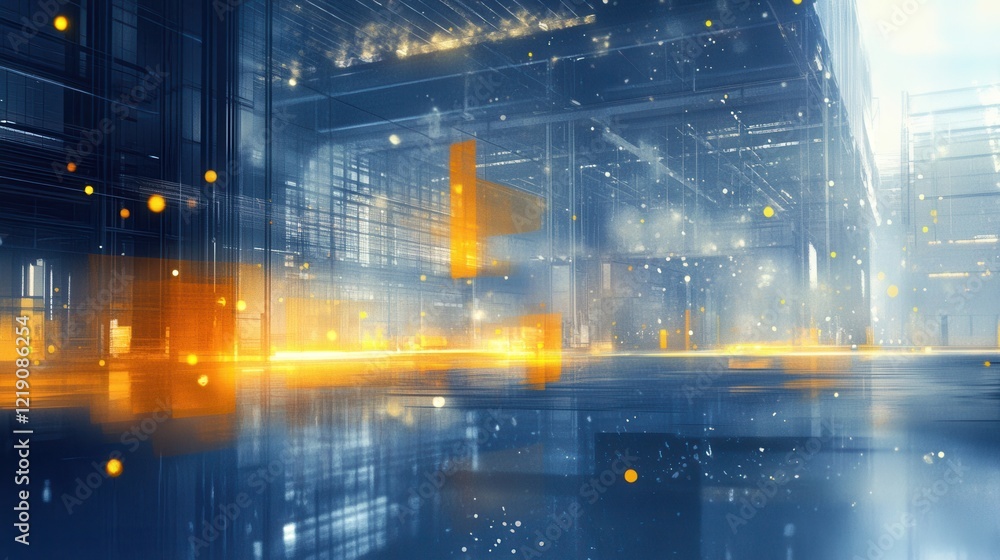 Poster abstract futuristic environment with glowing elements and reflections in a spacious setting