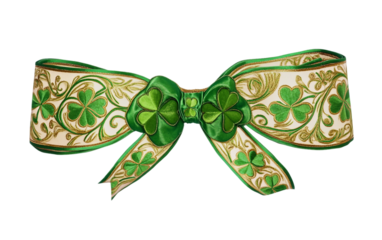 A Festive Green Sash Adorned with Shamrock Designs Isolated On Transparent Background.
