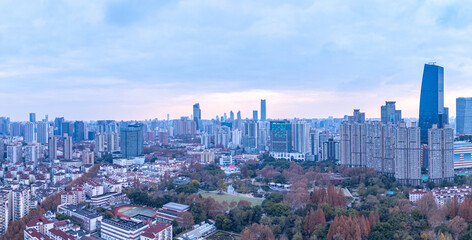 Aerial view of residential buildings in downtown Shanghai in autumn