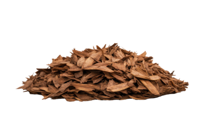 A pile of aromatic wood chips used for landscaping and decorative purposes. transparent background