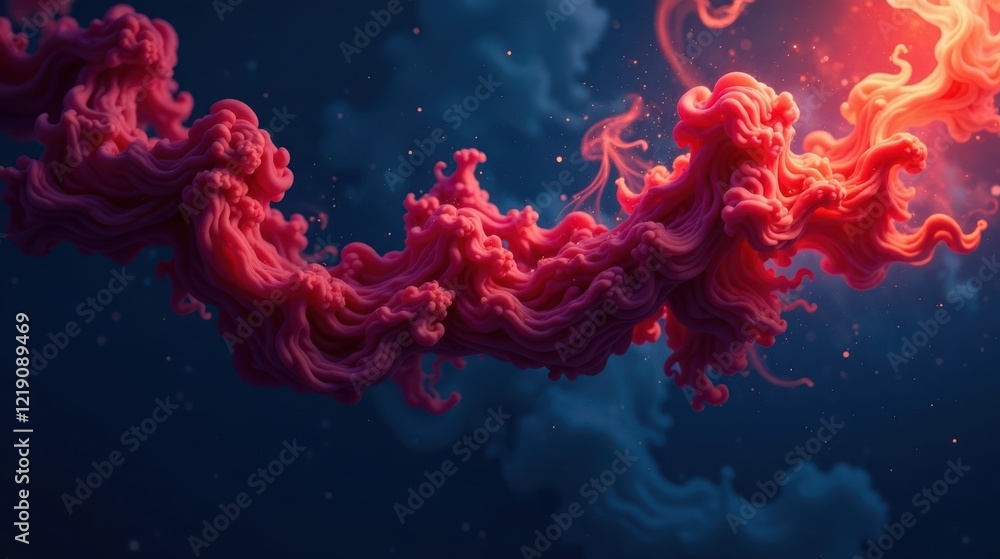Poster abstract swirling crimson fluid forms an ethereal underwater landscape, showcasing vibrant textures 
