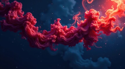 Fototapeta premium Abstract swirling crimson fluid forms an ethereal underwater landscape, showcasing vibrant textures and captivating movement in a dark blue environment.