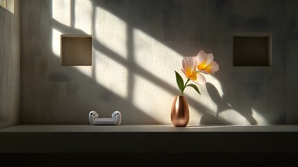 Serene Minimalist Room Decor Still Life with Flower in Vase