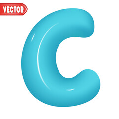 letter C. letter sign blue color. Realistic 3d design Glossy letters in cartoon balloon style. Isolated on white background. vector illustration