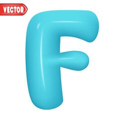 letter F. letter sign blue color. Realistic 3d design Glossy letters in cartoon balloon style. Isolated on white background. vector illustration