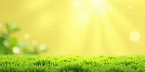Obraz premium Vibrant Green Grass Under a Sunny Yellow Sky A Serene Nature Scene Perfect for Springtime Designs and Projects