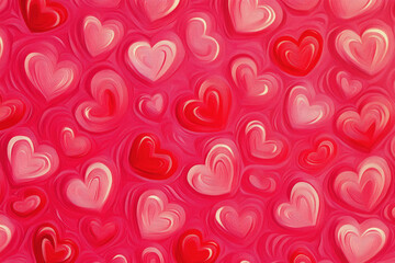 Seamless pattern of watercolor hearts on pink background