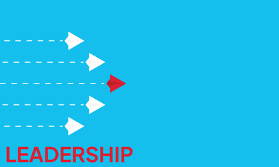 Leadership success concept paper plane fly over blue background. New idea, courage, new thinking, creative decision, think differently. Lead airplane stand out of other paper plane follower