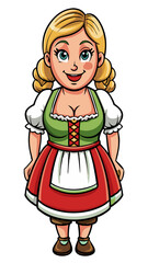 Fototapeta premium Oktoberfest, Bavaria woman with dirndl isolated black outline vector illustration, transparent background