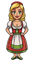 Obraz premium Oktoberfest, Bavaria woman with dirndl isolated black outline vector illustration, transparent background