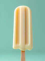 A simple yet vibrant image of a plain yellow popsicle against a green background. The contrasting colors create a striking and refreshing visual, perfect for a hot summer day.