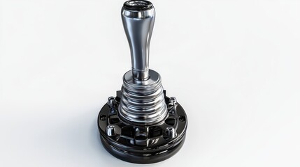 A close-up of a car gear shift and handbrake on a white isolated background