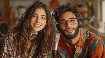 Happy couple in a creative studio setting.