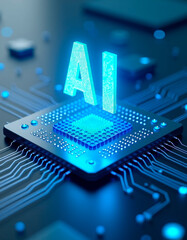 Concept high-resolution image of an AI chip, selective focus