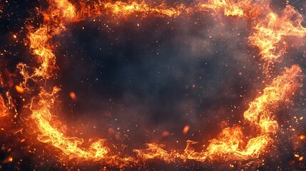 Vibrant Circle of Fire Illuminating Dark Surroundings Creating a Dramatic and Intense Atmosphere