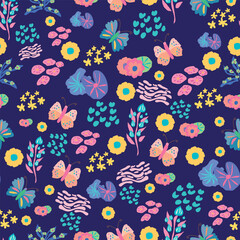 Vector Tropical Ditsy Seamless Pattern