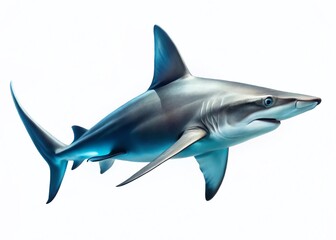 Fototapeta premium Minimalist Swimming Hammerhead Shark Isolated on White Background Stock Photo