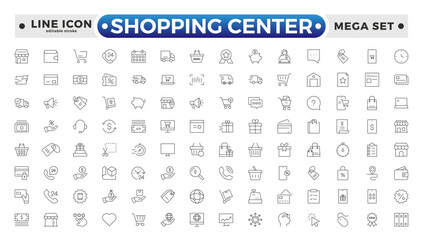 Shopping center outline icon. E-Commerce line icon set. e-commerce, mobile shop, digital marketing, business, sale, delivery and others. online payment price product. Editable stroke outline icon. 