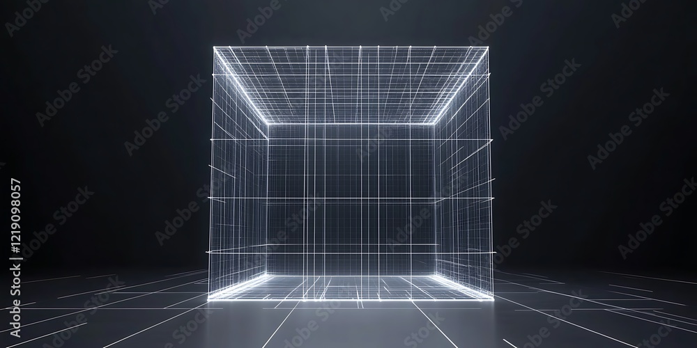 Poster abstract futuristic corridor with glowing lines and a perspective view. a digital landscape that fee
