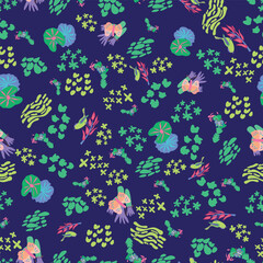 Vector Tropical Ditsy Seamless Pattern