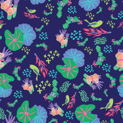 Vector Tropical Ditsy Seamless Pattern