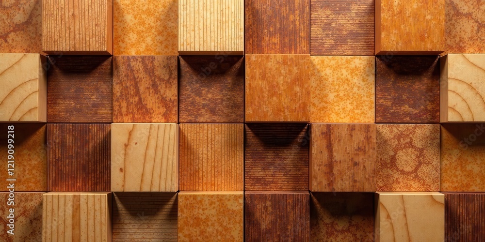 Poster rustic wooden block pattern a textured arrangement of natural wood cubes with varied stains and grai