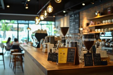 Blur coffee shop or cafe restaurant with abstract bokeh light image background.