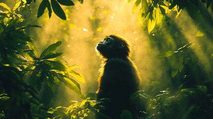 A gibbon howling from the canopy of a dense jungle