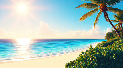 Stunning beach landscape with turquoise ocean waves gently washing pristine sandy shore.