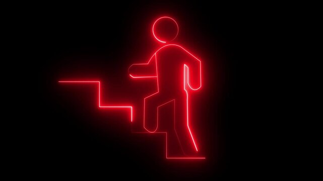 icon of a person climbing stairs with a glowing neon effect Glowing neon man icon animation man icon ,Neon line glowing pedestrian sign animation.