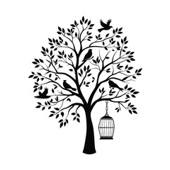 Obraz premium vector tree with leaves bird on white background