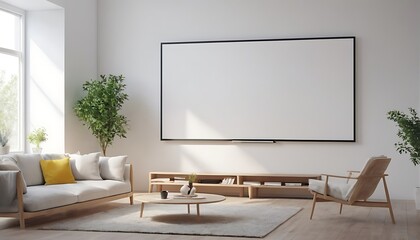  Living room wall poster mockup. Interior mockup with house background. Modern interior design. 3D render,Cozy Scandinavian Style Room with Two Empty Picture Frames,apartment, comfortable,834