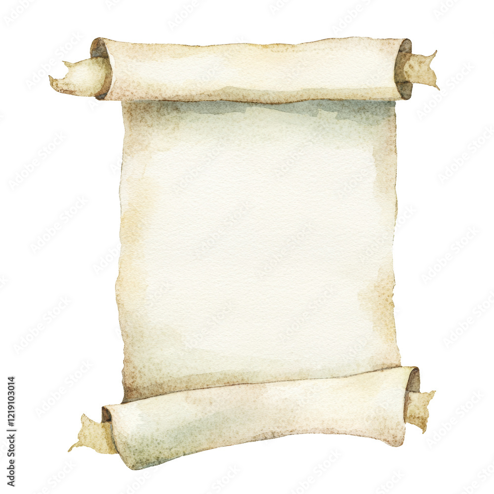Aufkleber a watercolor painting of an aged parchment scroll with a blank center area suitable for text or desi