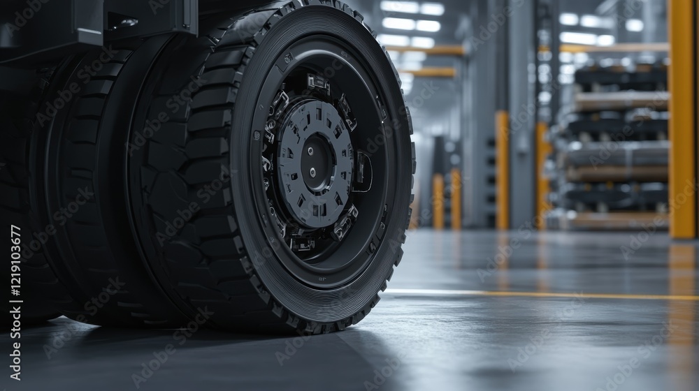 Aufkleber a detailed view of an autonomous transport vehicles wheel assembly highlighting embedded technology 