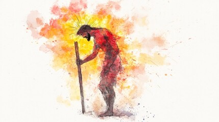 Jesus Bearing His Cross: A Digital Watercolor Painting Illustration