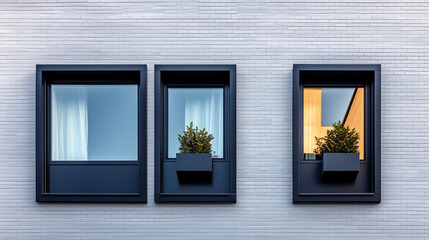 Modern townhouse with black-framed windows and minimalist landscaping