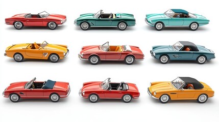 Naklejka premium A collection of convertible cars with open roofs on a white isolated background