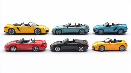 Naklejka premium A collection of convertible cars with open roofs on a white isolated background